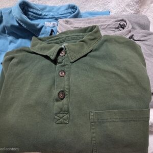 3 Pack Duluth Trading "No-Polo" Shirts - Green, Light Blue, Gray Short Sleeve